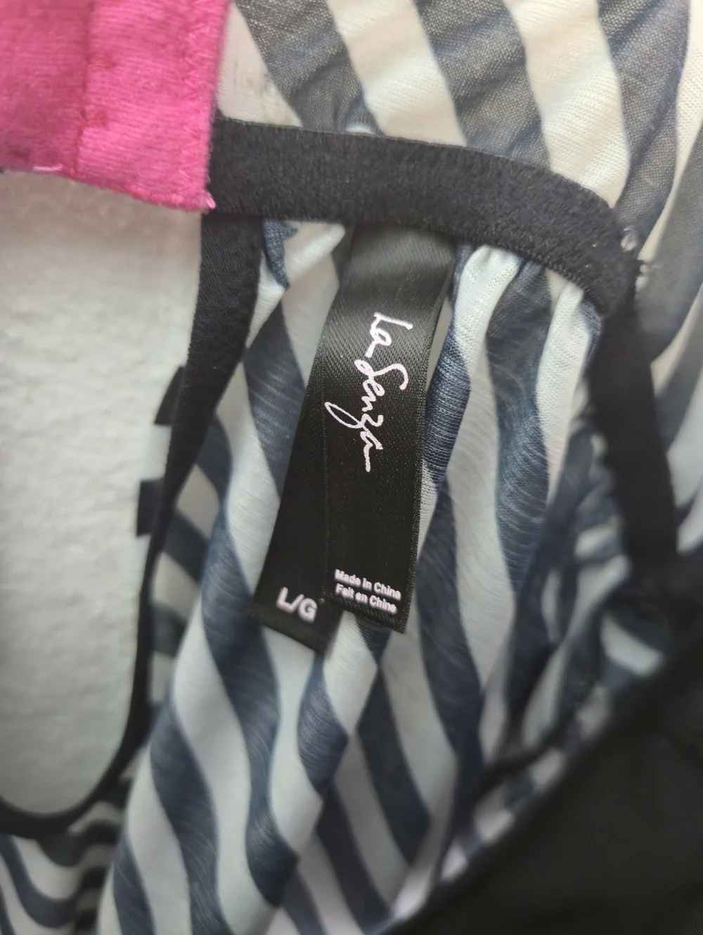 La Senza Black & White Striped Babydoll Chemise with Pink Trim Size Large - Picture 5 of 6